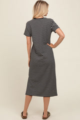 Black Striped Short Sleeve T-Shirt Midi Dress