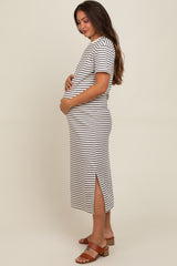 Navy Striped Short Sleeve Maternity T-Shirt Midi Dress