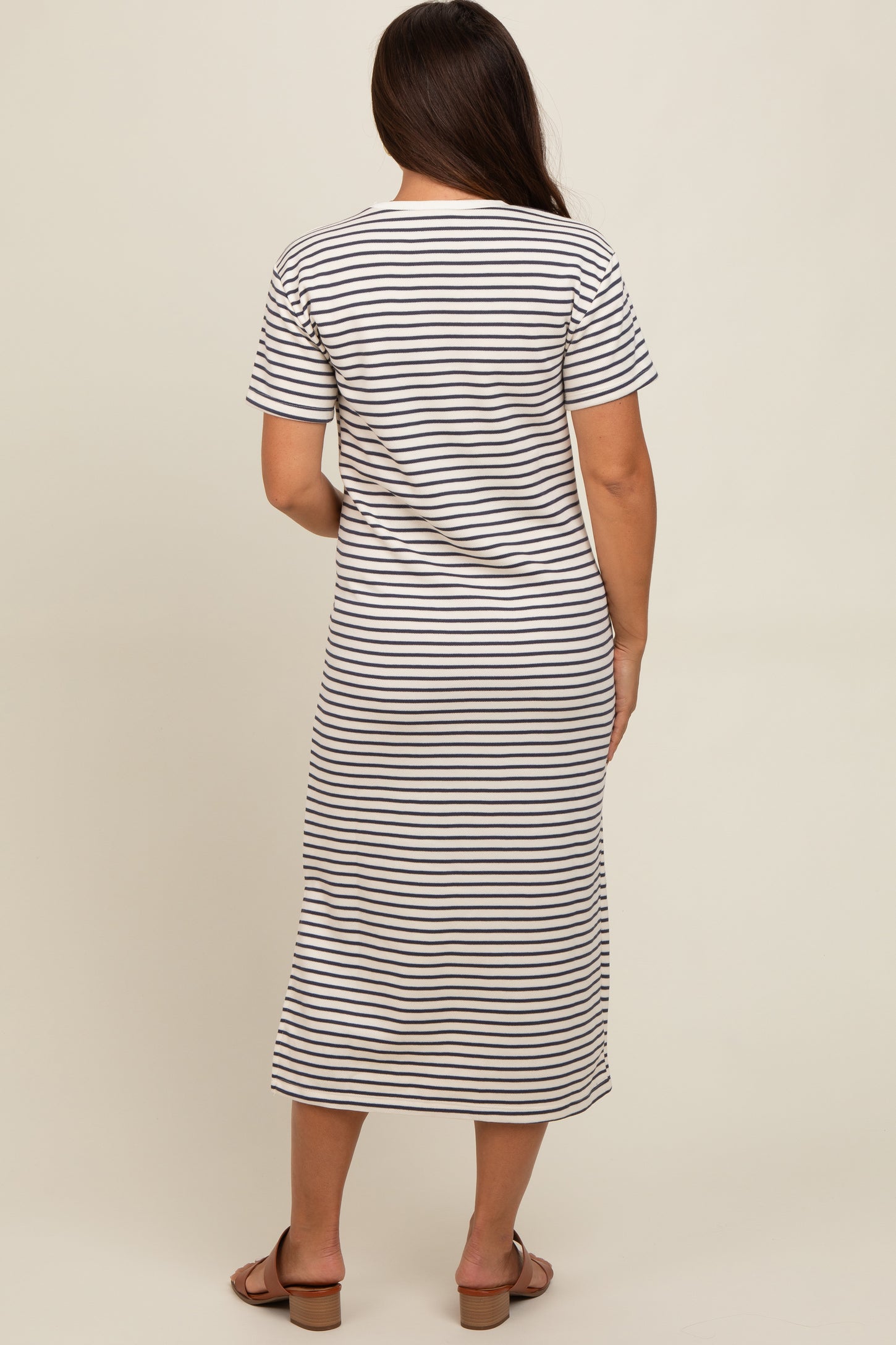 Navy Striped Short Sleeve Maternity T-Shirt Midi Dress