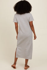 Navy Striped Short Sleeve T-Shirt Midi Dress