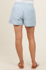 Blue Gingham Front Pocket Maternity Shorts