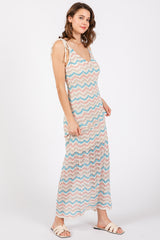 Cream Chevron Crochet Shoulder Tie Midi Dress