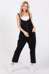 Black Button Down Maternity Cropped Jumpsuit