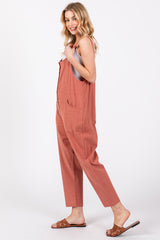 Mauve Button Down Cropped Jumpsuit