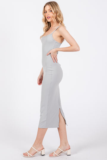 Grey Fitted Sleeveless Midi Dress
