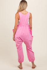 Pink Racerback Drawstring Side Pocket Maternity Jumpsuit