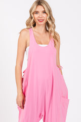 Pink Racerback Drawstring Side Pocket Jumpsuit