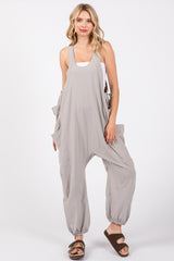 Grey Racerback Drawstring Side Pocket Jumpsuit