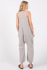 Grey Racerback Drawstring Side Pocket Jumpsuit