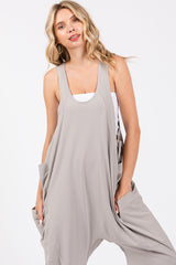 Grey Racerback Drawstring Side Pocket Jumpsuit