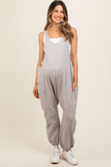 Grey Racerback Drawstring Side Pocket Maternity Jumpsuit