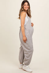 Grey Racerback Drawstring Side Pocket Maternity Jumpsuit