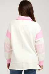 Pink Colorblock Stripe Collared Maternity Sweater