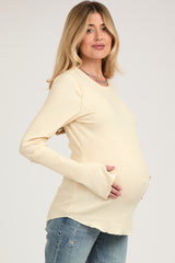 Cream Ribbed Maternity Long Sleeve Top