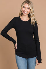 Black Ribbed Long Sleeve Top