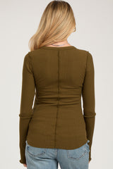 Olive Ribbed Maternity Long Sleeve Top