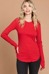 Red Ribbed Maternity Long Sleeve Top