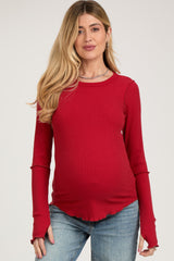 Red Ribbed Maternity Long Sleeve Top