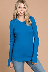 Blue Ribbed Maternity Long Sleeve Top