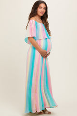 Multicolor Pleated Off Shoulder Maternity Maxi Dress