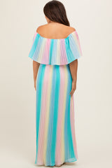 Multicolor Pleated Off Shoulder Maternity Maxi Dress