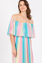 Multicolor Pleated Off Shoulder Maxi Dress