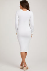 White Ribbed Maternity Seamless Fitted Dress