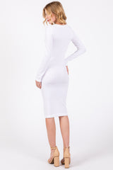 White Ribbed Seamless Fitted Dress