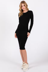 Black Ribbed Seamless Fitted Dress