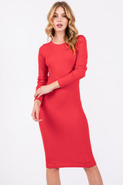 Red Ribbed Seamless Fitted Dress