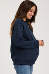 Navy Blue Pullover Maternity Terry Crewneck