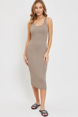 Taupe Rib Knit Sleeveless Maternity Midi Dress