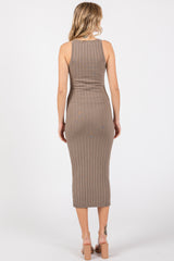 Taupe Rib Knit Sleeveless Midi Dress