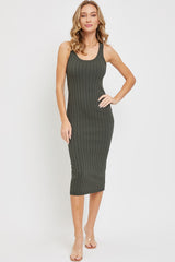 Olive Rib Knit Sleeveless Midi Dress