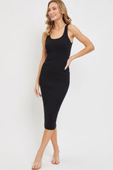 Black Rib Knit Sleeveless Maternity Midi Dress