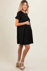 Black Solid T-shirt Maternity Mini Dress