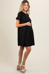 Black Solid T-shirt Maternity Mini Dress