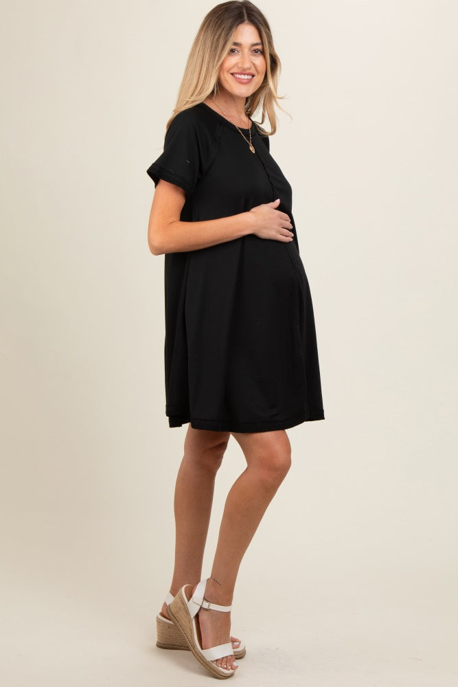 Black Solid T-shirt Maternity Mini Dress