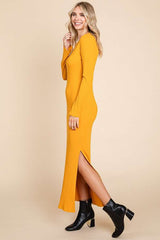 Yellow Ribbed Side Slit Maxi Dress