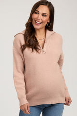 Taupe Half Zip Maternity Sweater