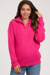 Fuchsia Half Zip Maternity Sweater