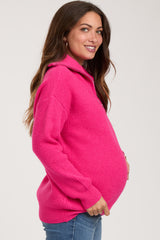 Fuchsia Half Zip Maternity Sweater