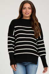 Black Striped Drop Shoulder Maternity Sweater