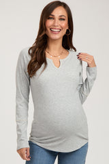 Heather Grey V-Neck Maternity Long Sleeve Shirt