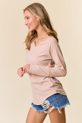 Beige V-Neck Long Sleeve Shirt