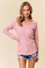 Mauve V-Neck Maternity Long Sleeve Shirt