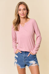 Mauve V-Neck Long Sleeve Shirt