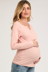 Mauve V-Neck Maternity Long Sleeve Shirt