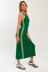 Green Sleeveless Contrasting Stripe Maxi Dress