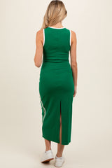 Green Sleeveless Contrasting Stripe Maternity Maxi Dress